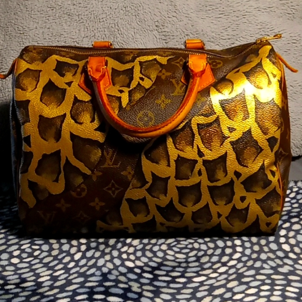 Louis Vuitton speedy 30 unique leopard hand painted gorgeous handbag